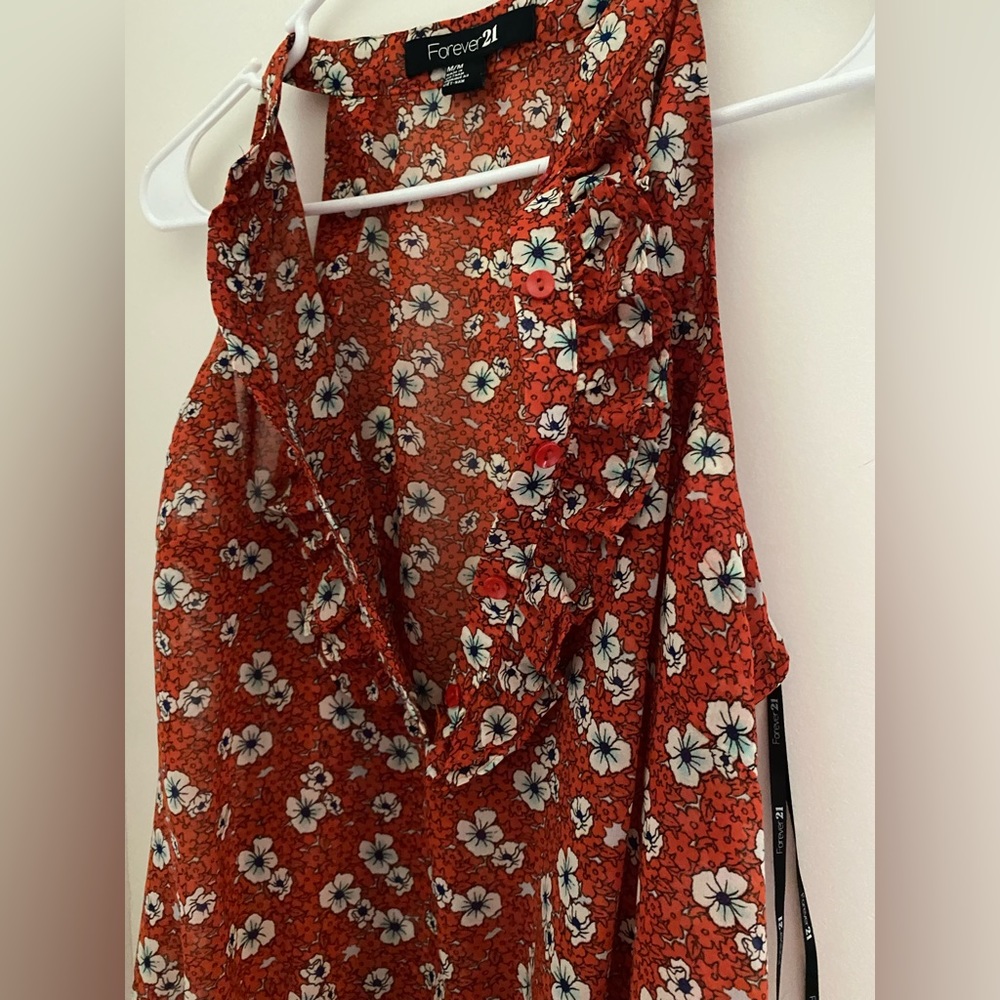 Orange Floral Blouse Size Medium